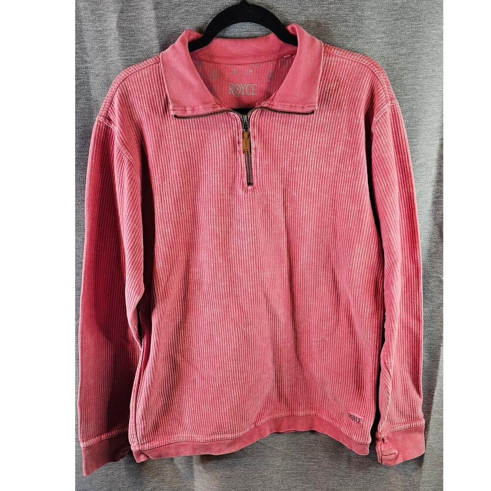 Royce 1/4 Zip Ribbed Corduroy Pullover Sm Coral Pink Sweatshirt 100% Cotton